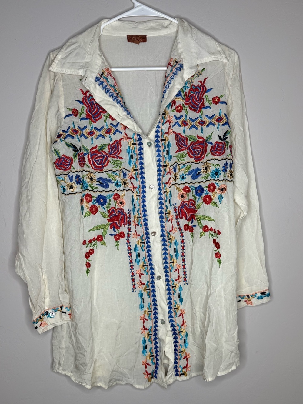 Scully women’s embroidered western long sleeve button up floral roses small